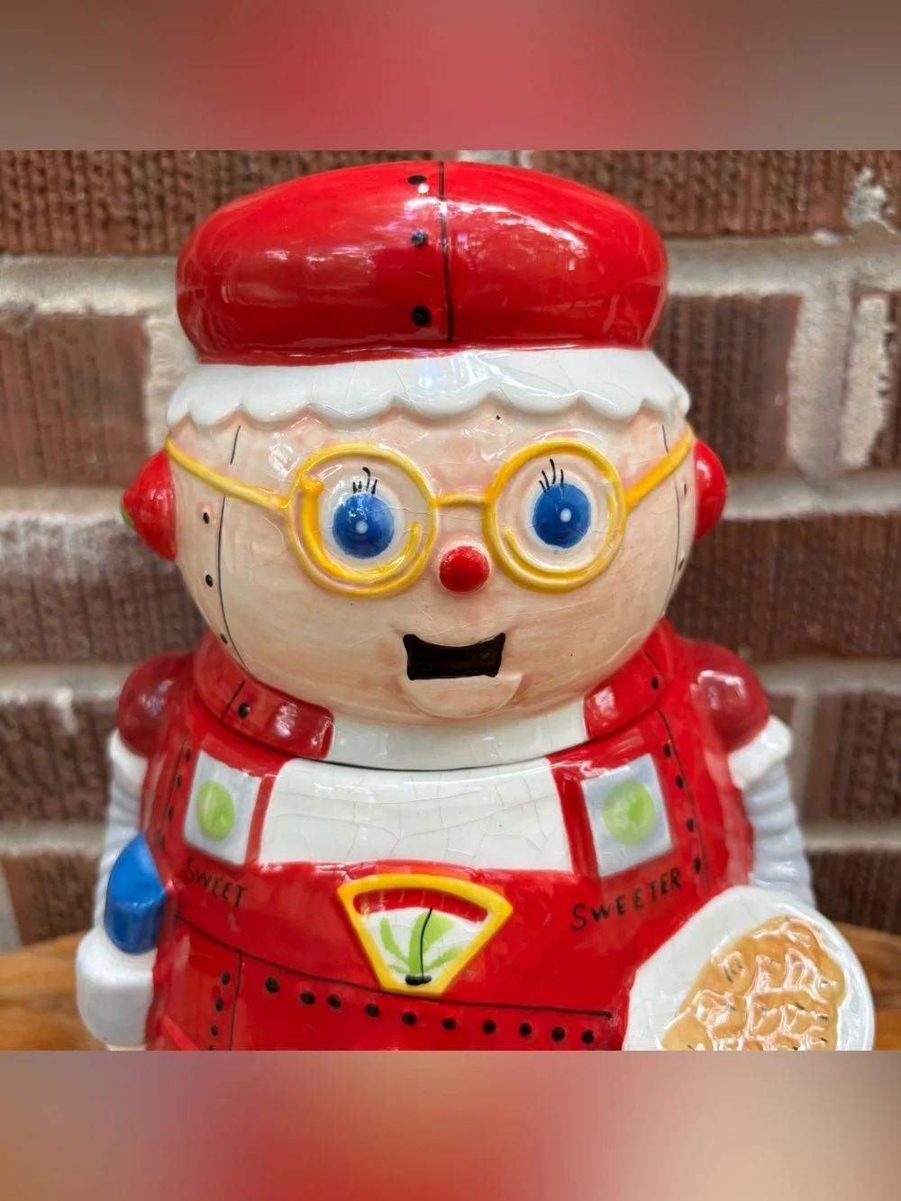 Sleigh Bell Bistro Vintage Ceramic Cookie Jar Robot Mrs Claus 10 in
